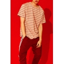 Basic Mens Tee Top Striped Pattern Crew Neck Relaxed Fit Short Sleeve Tee Top