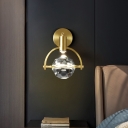 Faceted Cut Crystal Ball Shade Wall Lamp Postmodern Bedside LED Sconce Light in Gold
