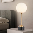 Black and Gold Sphere Night Table Lamp Modernist 1 Bulb Frosted Opal Glass Desk Light