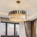 Drum Shaped Clear Crystal Pendant Simple 8-Head Chrome Hanging Chandelier over Dining Table