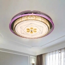 Circle Bedroom Flush-Mount Light Fixture Modern Crystal Stainless Steel LED Ceiling Lamp