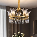 Clear Crystal Gold Hanging Chandelier Crown-Shape 5/8 Heads Traditional Pendant Light Fixture