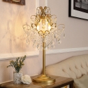 Scroll Crystal Drapes Night Lamp Antiqued 3 Lights Living Room Table Light in Brass