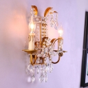 Candle Indoor Wall Light Sconce Vintage Metal 2 Bulbs Gold Finish Wall Mounted Lamp with Crystal Strand