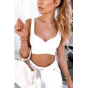 Stylish White Surplice Neck Cut Out Slim Fit Crop Tank Top for Ladies