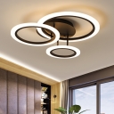 Round Sleeping Room Semi Flush Metallic LED Minimalist Ceiling Mounted Light in Black, 19.5