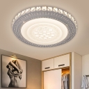LED Kitchen Flush Light Fixture Minimalist White Close to Ceiling Lamp with Round Crystal Shade in Warm/White Light