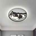 Acrylic Huskie Ceiling Light Fixture Cartoon Style LED Flush Mount Lighting in Black