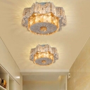 Crystal Flower LED Ceiling Lighting Contemporary Balcony Flush Mounted Lamp in Nickel