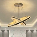 Crossed Rings LED Cluster Pendant Minimalistic Clear Crystal Embedded Ceiling Suspension Lamp