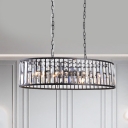 6 Heads Round Suspension Lamp Modern Crystal Rectangle Island Pendant Light in Black/Gold for Parlor