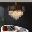 Layered Pendant Lighting Modern Rectangle-Cut Crystal 6/12 Heads Black and Gold Chandelier Light Fixture