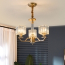 Cubic Hanging Chandelier Simplicity Faceted Crystal 3/6-Bulb Gold Finish Suspension Lighting