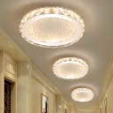Drum Flush Mount Lighting Modernity Crystal Block LED Corridor Close to Ceiling Lamp in Chrome, Warm/White Light