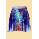 Colorful Womens Skirt Tie-dye Starry Sky 3D Pattern Short Pleated Skirt