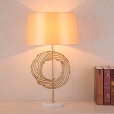 Drum Fabric Reading Book Light Colonial LED Study Room Table Lamp in Gold with Marble Base