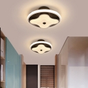 Metal Round Flush Mount Lighting Contemporary Black and White LED Flush Ceiling Lamp Fixture, White/Warm Light