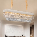 Modern 3-Tier Oblong Suspension Light 12-Head Clear Crystal Island Pendant with Leather Trim