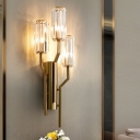 Cylindrical Translucent Crystal Sconce Light Modern 3 Bulbs Gold Wall Mounted Light Fixture for Corridor