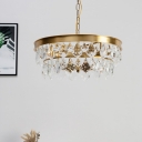 Double-Layered Hanging Pendant Light Contemporary Beveled Crystal 4-Head Ceiling Lamp in Gold for Study Room
