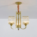 Gold Cubic Shade Chandelier Lighting Contemporary 3/6-Head Clear Crystal Hanging Ceiling Light