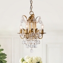 Antiqued Candle Pendant Lighting 4 Bulbs Metal Hanging Chandelier in Gold with Crystal Draping