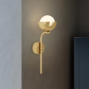 1 Head Wall Lighting with Rounded Shade White Glass Traditional Living Room Wall Mounted Light in Brass/Black and Gold
