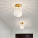 1 Bulb Prismatic Glass Ceiling Fixture Classic Brass Cylinder Corridor Flush Mount Light