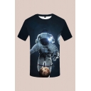 Mens 3D T-Shirt Simple Astronaut Galaxy Planet Pattern Slim Fit Short Sleeve Round Neck T-Shirt