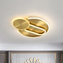 Metallic Dual Rounded Flush Light Fixture Minimalist LED Gold Flush Mount Lamp in White/3 Color Light