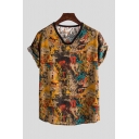 Casual Mens T-Shirt Abstract Pattern Short Sleeve V-Neck Regular Fit T-Shirt