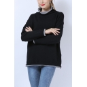 Basic Womens Patchwork Cowl Neck Long Sleeve Relaxed Fit  Knitwear Pullover Sweater