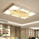 Modern LED Ceiling Fixture White Rectangle Shaped Crystal Ball Flush Mount Light with Acrylic Shade
