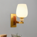 Traditional Cone Wall Mounted Lamp 1 Light White Glass Wall Light Fixture in Brass for Bedroom
