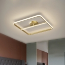 Modernist Square Semi Flush Light Metal LED Bedroom Flush Mount Fixture in Gold, White/Warm Light
