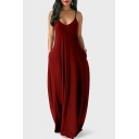 Leisure Solid Color Spaghetti Straps Long Oversize Cami Dress for Women