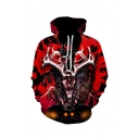 Mens Fashion 3D Hooded Sweatshirt Animal Wolf Wink Water Pattern Drawstring Fitted Long-sleeved Hoodie with Pocket