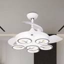 LED Blossom Living Room 4 Blades Pendant Lighting Crystal Contemporary Suspension Lamp in White, 42