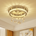 Circle Semi-Flush Mount Contemporary Prismatic Optical Crystal Sleeping Room LED Ceiling Mounted Fixture in Stainless-Steel