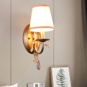 1/2-Bulb Cone Shade Wall Lamp Modern Style White Fabric Wall Sconce with Gold Curved Arm