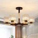 Clear Crystal Black Semi Flush Light Cylinder 6/8 Heads Traditional Ceiling Mount Light Fixture