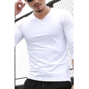 Men's Simple Long Sleeve V-Neck Long Sleeve Slim Fit Solid Color T-Shirt Top