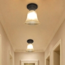Bell Amber Glass Ceiling Light Fixture Rural Style 1 Head Doorway Flush Mount Lamp in Black