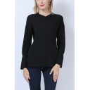Fashion Womens Solid Color Split Side Beaded Decorated V-Neck Long Sleeve Regular Fit Tunic Pullover Knitwear Top