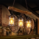 Brown Kerosene Lantern Ceiling Lighting Industrial Clear Glass 2/3 Bulbs Warehouse Island Light