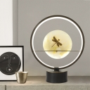 Black Hoop Shape Table Light Modernism LED Metallic Nightstand Lamp with Dragonfly Deco