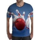 Trendy Mens Tee Top 3D Bowling Pin Pattern Short Sleeve Round Neck Regular Fit Tee Top