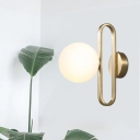Oval Frame Metallic Wall Lighting Idea Simplicity 1 Bulb Gold Finish Wall Sconce with Ball Frosted Glass Shade