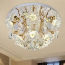 Crystal Floweret Semi Flush Light Fixture Modern Bedroom LED Ceiling Lighting in Gold