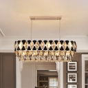 12 Bulbs Hanging Island Light Modern Dining Room Pendant Lamp with Oblong Crystal Shade in Black